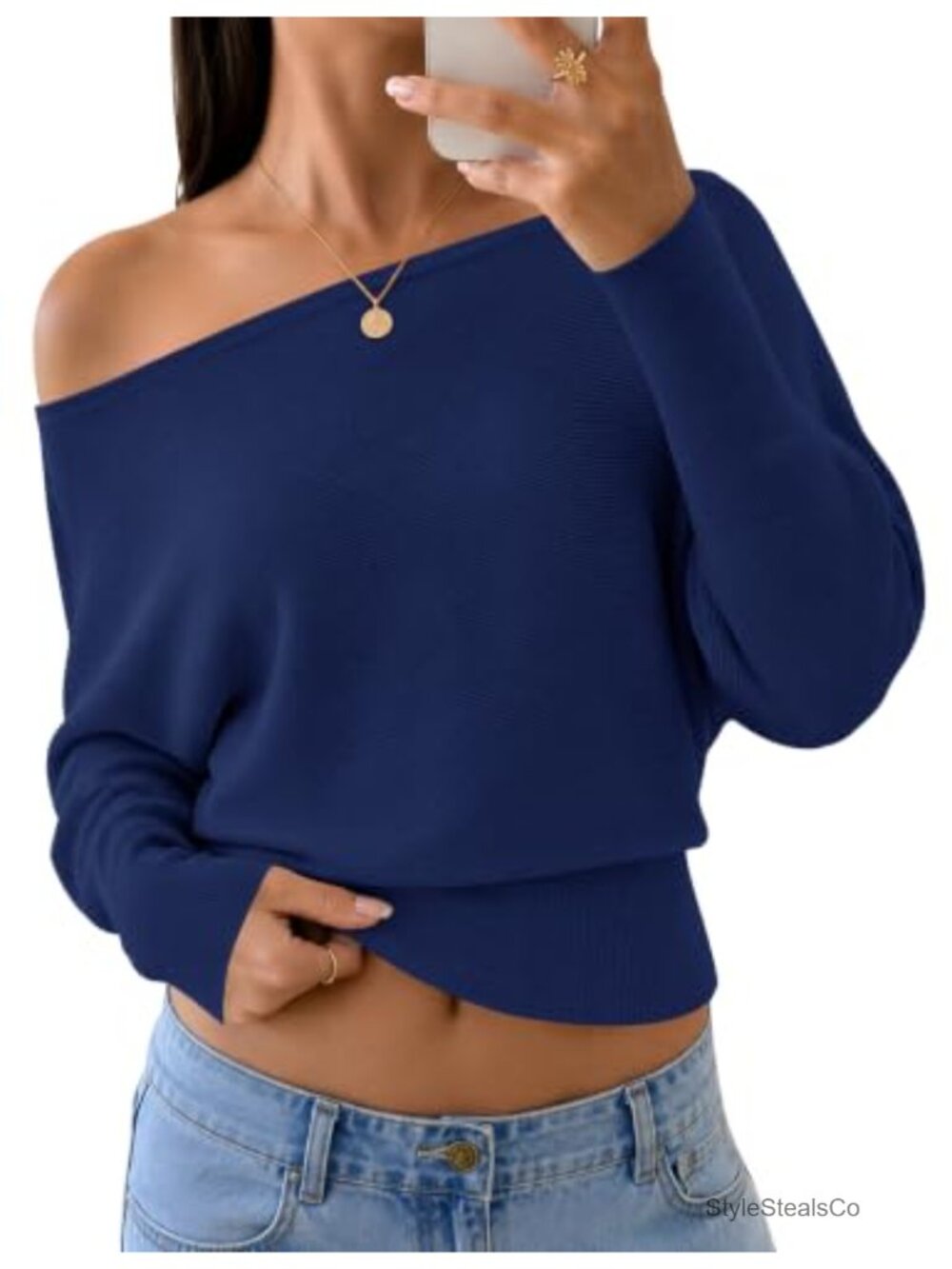 Off the Shoulder Sweater Women Knit Pullover Batwing Sleeve Top